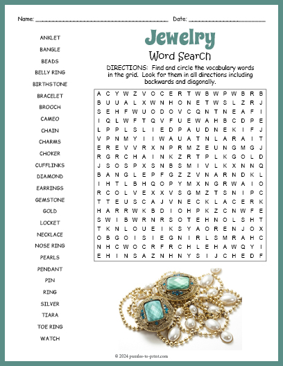Jewelry Word Search
