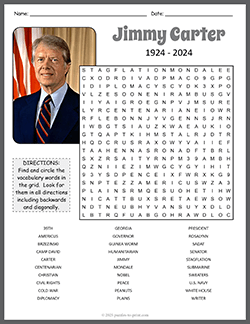 Free printable Jimmy Carter Word Search puzzle worksheet