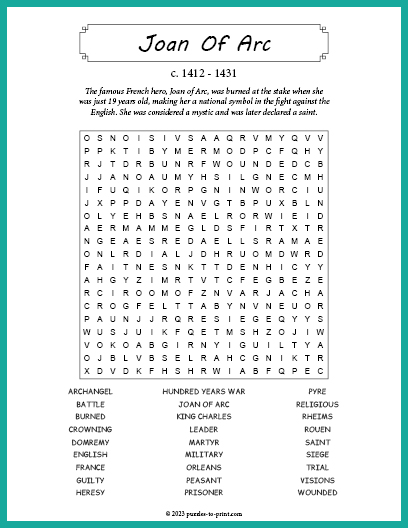 Joan Of Arc Word Search