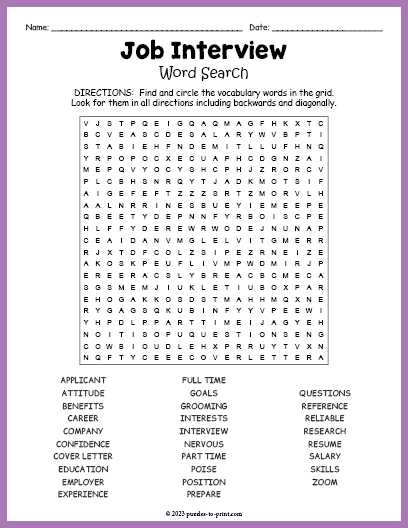 Job Interview Word Search