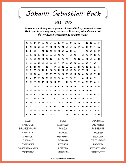 Johann Sebastian Bach Word Search