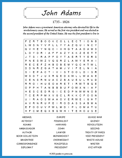 John Adams Word Search