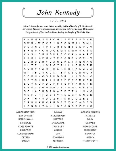 John Kennedy Word Search