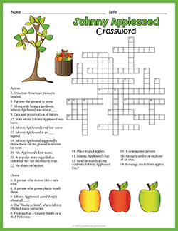 Free printable Johnny Appleseed Crossword puzzle worksheet