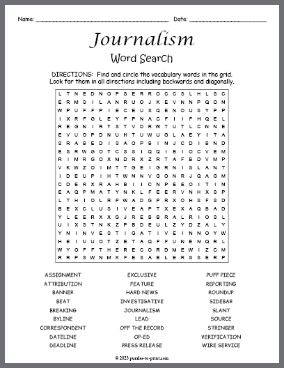 Journalism Word Search