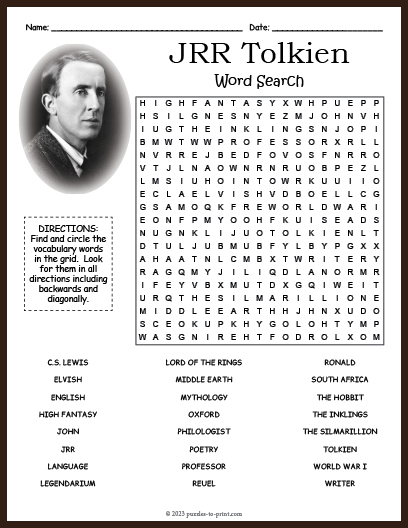 JRR Tolkien Word Search