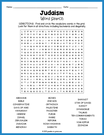 Judaism Word Search