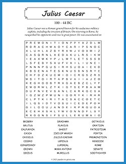 Free printable Julius Caesar Word Search puzzle worksheet