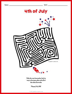 Free printable July Fourth Maze puzzle worksheet