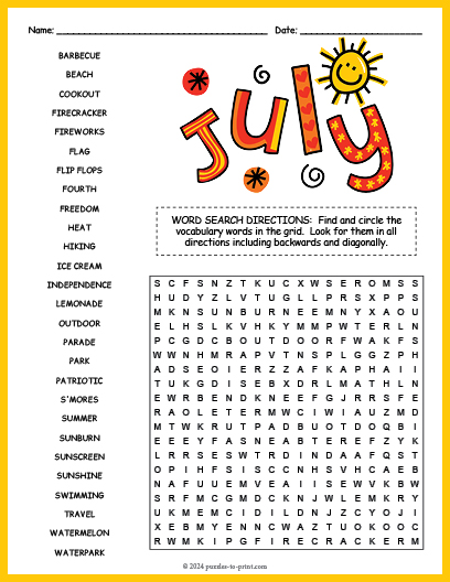 July Word Search