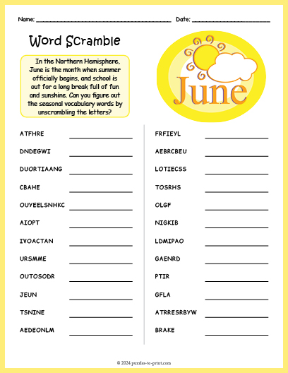 June Word Scramble