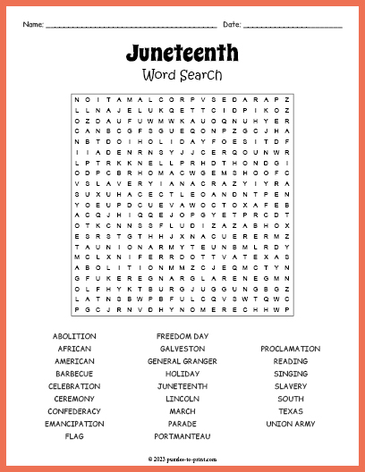 Juneteenth Word Search