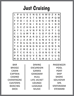 Free printable Just Cruising Word Search puzzle worksheet