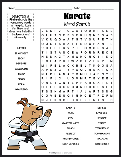 Karate Word Search