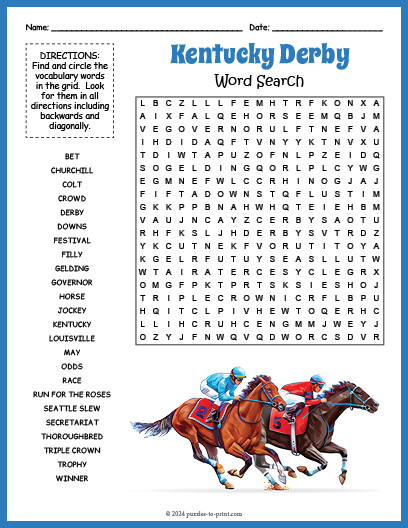 Kentucky Derby Word Search