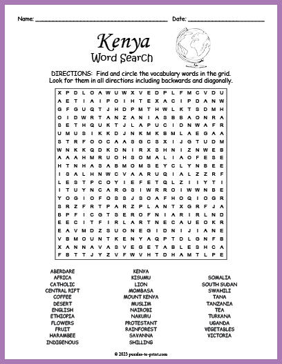 Kenya Word Search