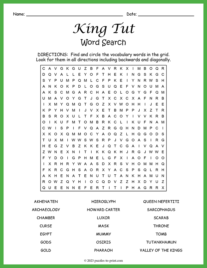 King Tut Word Search