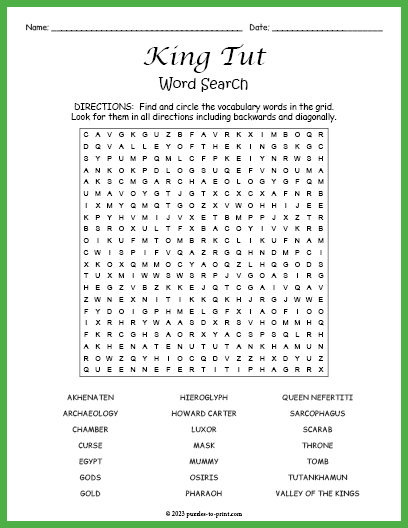 King Tut Word Search