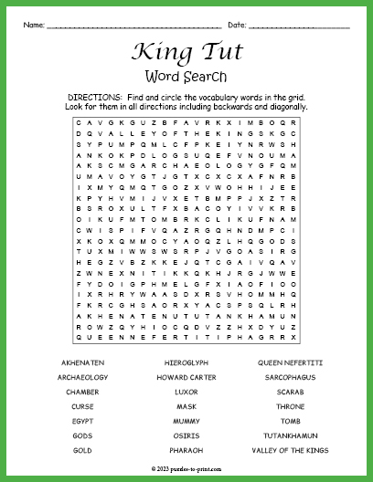 King Tut Word Search