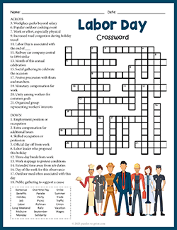 Free printable Labor Day Crossword puzzle worksheet