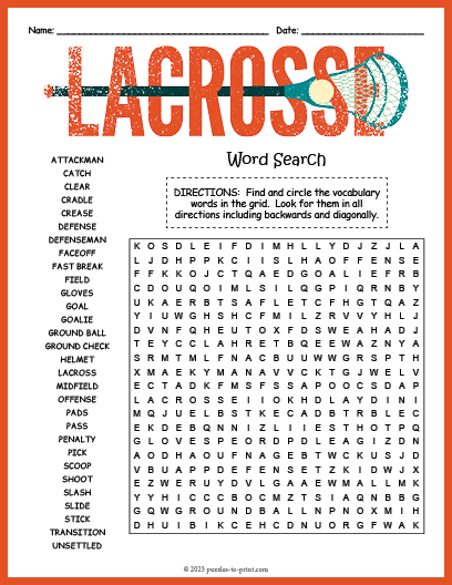 Lacrosse Word Search