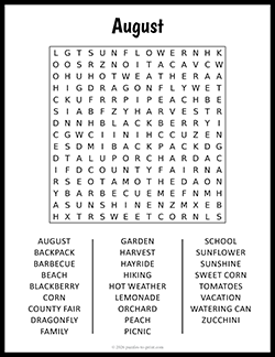 Free Printable Large Print August Word Search Puzzle Worksheet