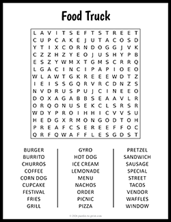 Free Printable Large Print Food Truck Word Search Puzzle Worksheet