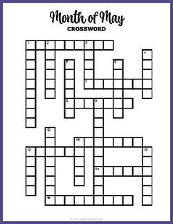Free Printable Large Print May Crossword Puzzle Worksheet