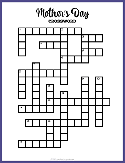 Free Printable Large Print Mother's Day Crossword Puzzle Worksheet