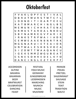 Free Printable Large Print Oktoberfest Word Search Puzzle Worksheet