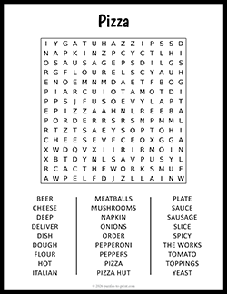 Free Printable Large Print Pizza Word Search Puzzle Worksheet