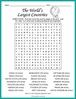 Largest Countries Word Search thumbnail