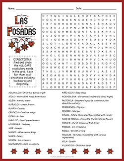 Free printable Las Posadas Word Search puzzle worksheet