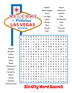 Free printable Las Vegas Word Search puzzle worksheet