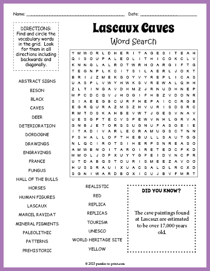 Lascaux Caves Word Search