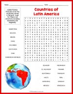 Latin America Countries Word Search Thumbnail