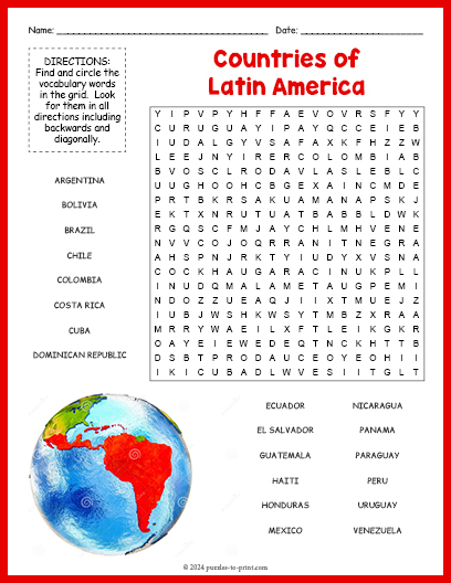 Latin America Countries Word Search