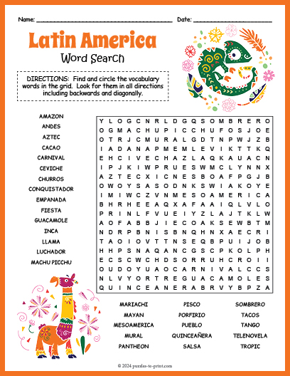 Latin American Culture Word Search