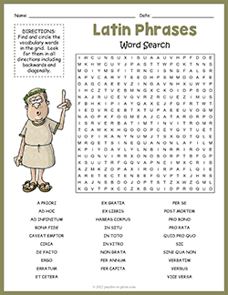Free printable Latin phrases word search puzzle worksheet