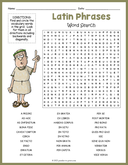 Latin Phrases Word Search
