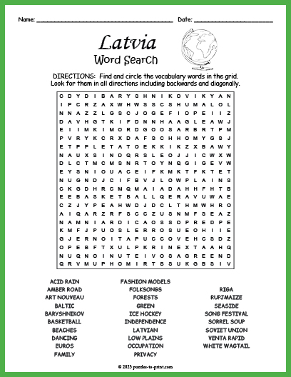 Latvia Word Search