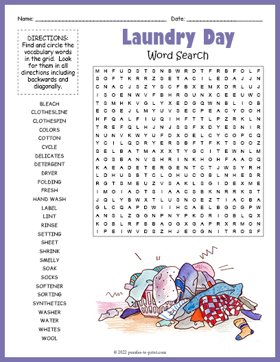 Laundry Day Word Search