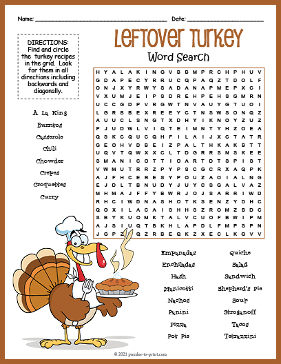 Leftover Turkey Word Search