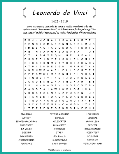 Leonardo da Vinci Word Search