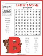 Letter B Words Word Search Thumbnail
