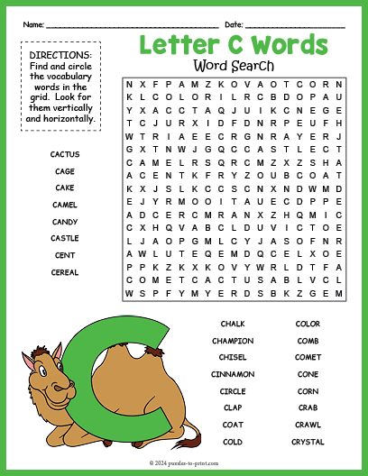 Letter C Words Word Search