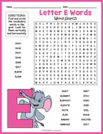 Letter E Words Word Search Thumbnail
