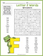 Letter F Words Word Search Thumbnail