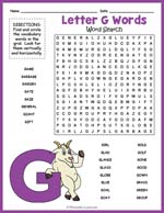 Letter G Words Word Search Thumbnail