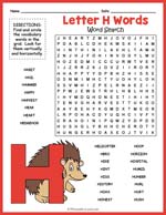 Letter H Words Word Search Thumbnail